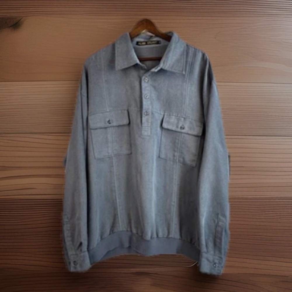 Vintage Rugby Polo Shirt XXL Gray Blue Rockabilly Pockets 70s 80s‎ Grandpa
